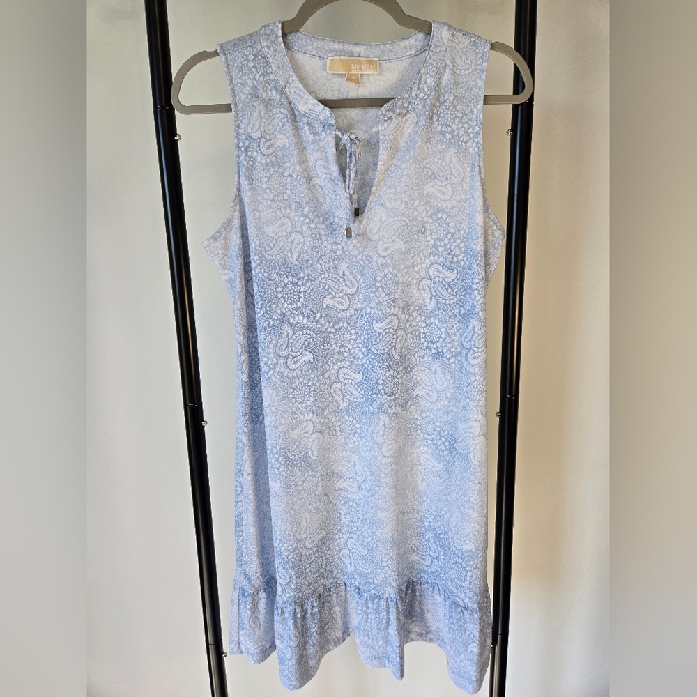 Michael Kors Dress size Medium Ruffle Hem Blue/ White Pattern